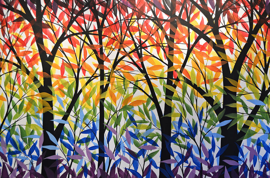 900x594 Original Modern Rainbow Trees Painting Spectrum Of Trees - Rainbow Tree Painting