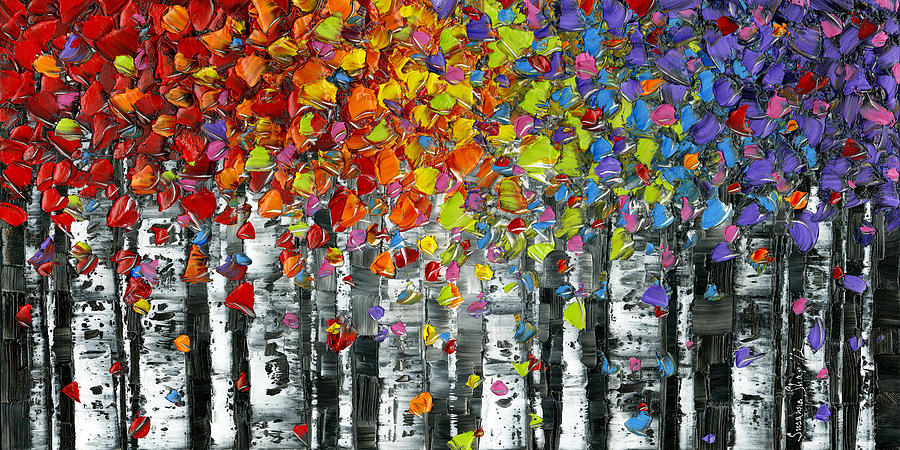 900x450 Rainbow Birch Trees Painting By Susanna Shaposhnikova - Rainbow Tree Painting