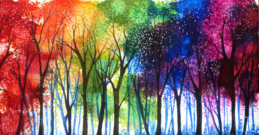 900x471 Rainbow Trees By Annmariebone - Rainbow Tree Painting