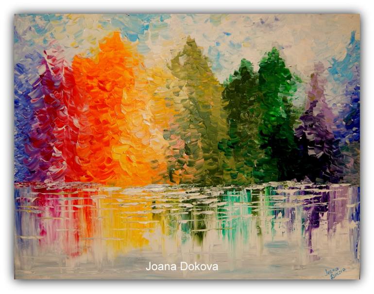 770x604 Saatchi Art Rainbow Trees Painting By Joana Dokova - Rainbow Tree Painting