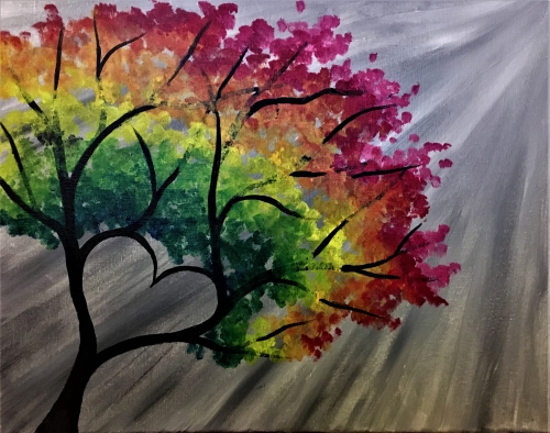 500x394 Chuck's Southern Comfort Cafe Darien 0205 Paint Nite Event - Rainbow Tree Painting