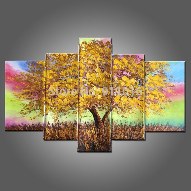 640x640 Hand Painted Canvas Painting Landscape Oil Paintings Home Decor - Rainbow Tree Painting