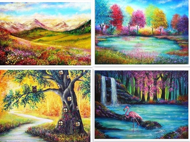 640x480 New 5d Full Square Diamond 3d Diy Diamond Painting Rainbow Tree - Rainbow Tree Painting