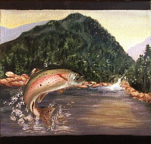 300x287 Jumping Fish Paintings - Rainbow Trout Jumping Painting