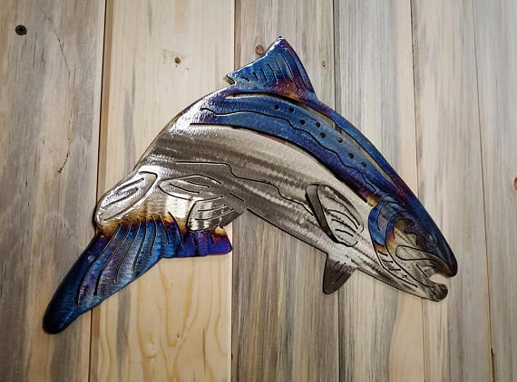 570x422 Torched Rainbow Trout Jumping Fish Fish Metal Wall Art - Rainbow Trout Jumping Painting
