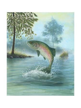 338x450 Affordable Trout Posters For Sale - Rainbow Trout Jumping Painting