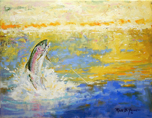 500x389 Eruption - Rainbow Trout Jumping Painting