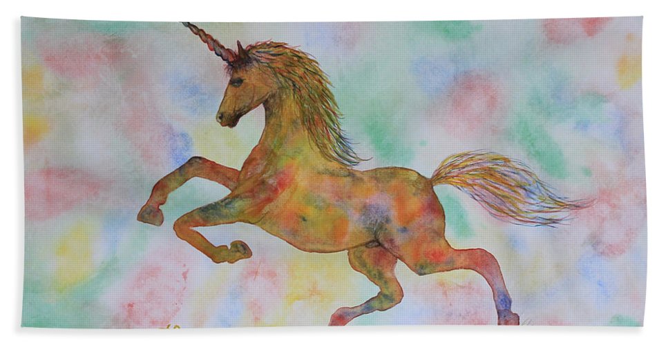 967x500 Rainbow Unicorn In My Garden Original Watercolor Painting Beach - Rainbow Unicorn Painting