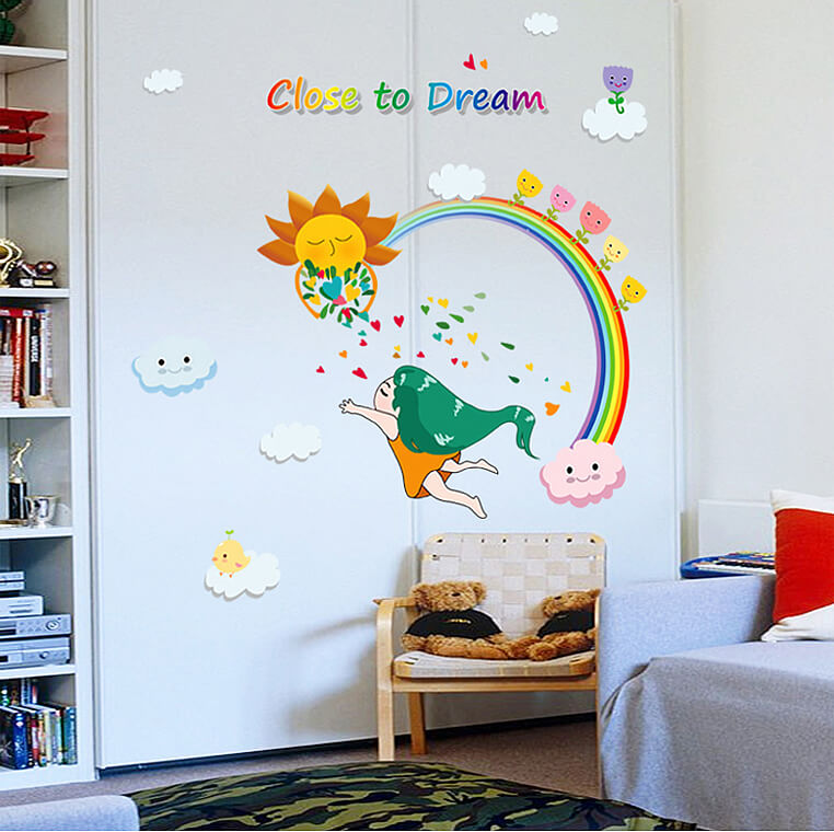 762x760 Stickers Simple Big Rainbow Wall Stickers With Painting Hd - Rainbow Wall Painting