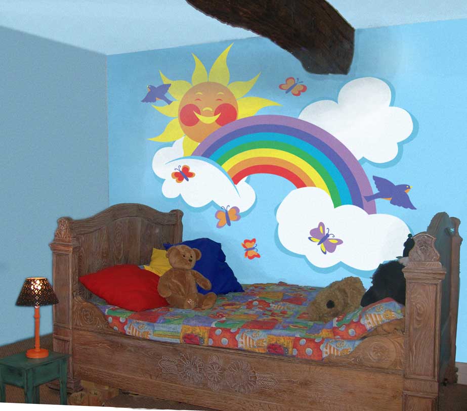 923x813 Children's Mural Gallery Bedroom Ideas For Kids. See Our Fun - Rainbow Wall Painting