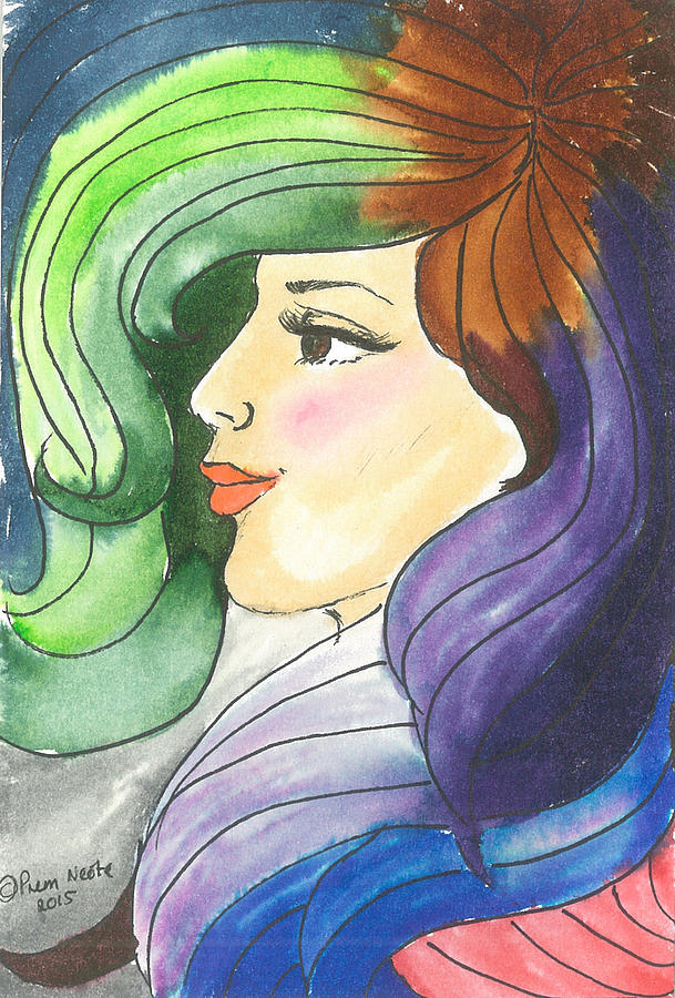 609x900 Girl With The Rainbow Hair Painting By Prem Neote - Rainbow Woman Painting