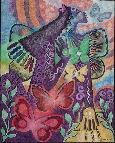 400x495 Rainbow Butterfly Woman Sold Paintingsarchive - Rainbow Woman Painting