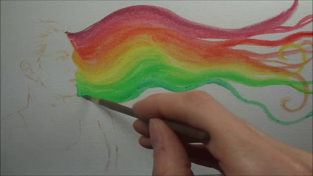 1280x720 Rainbow Hair Woman Oil Painting - Rainbow Woman Painting