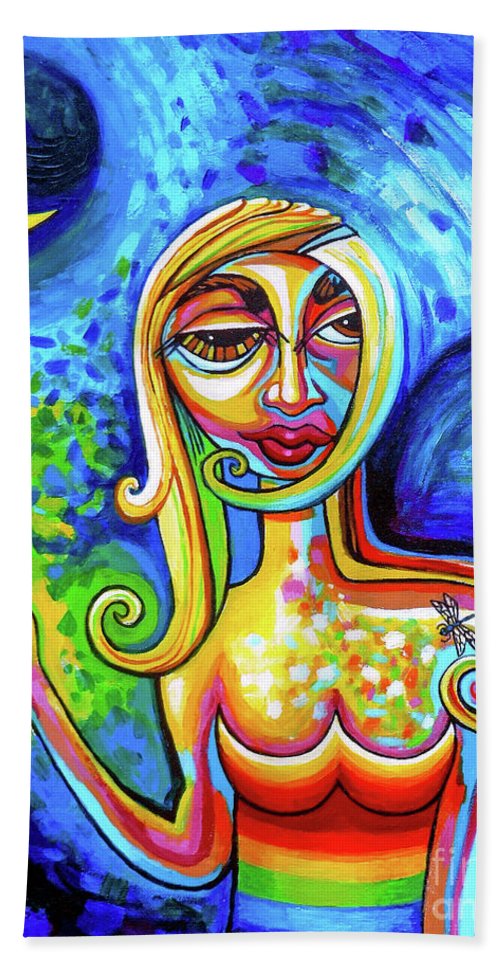 500x967 Rainbow Woman With A Crescent Moon Beach Towel For Sale By - Rainbow Woman Painting