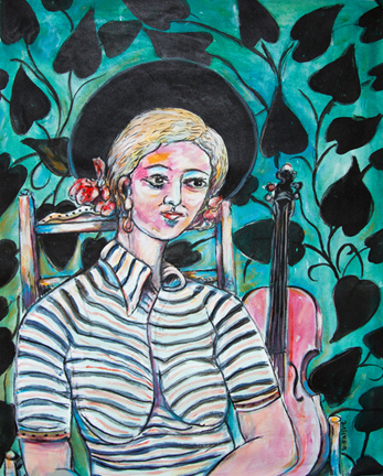 347x432 Young Woman With A Violin The Peaceful Rainbow - Rainbow Woman Painting
