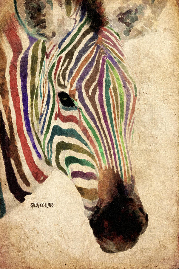 600x900 Rainbow Zebra Painting By Greg Collins - Rainbow Zebra Painting