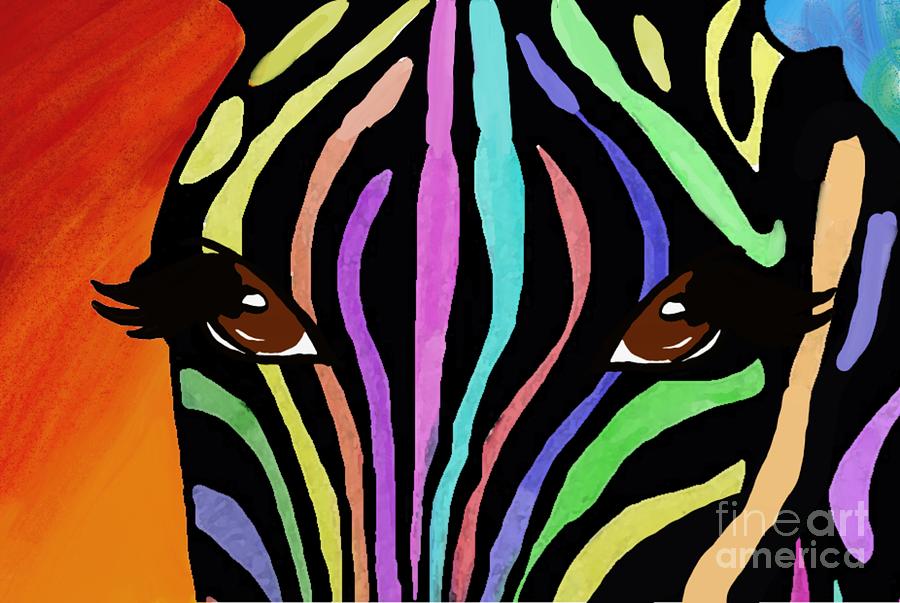 900x603 Rainbow Zebra Painting By Priscilla Wolfe - Rainbow Zebra Painting