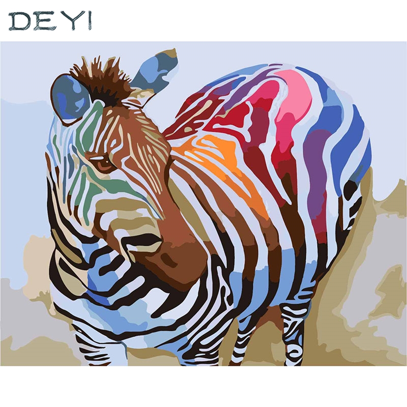 800x800 Deyi 4050cm Hand Oil Painting Rainbow Zebra Decorative Linen - Rainbow Zebra Painting