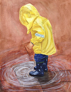 231x300 Puddle Boy Painting By Cindy Nowotny - Raincoat Painting