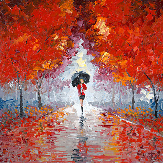 550x551 Red Raincoat Paintings By Eric Boston - Raincoat Painting