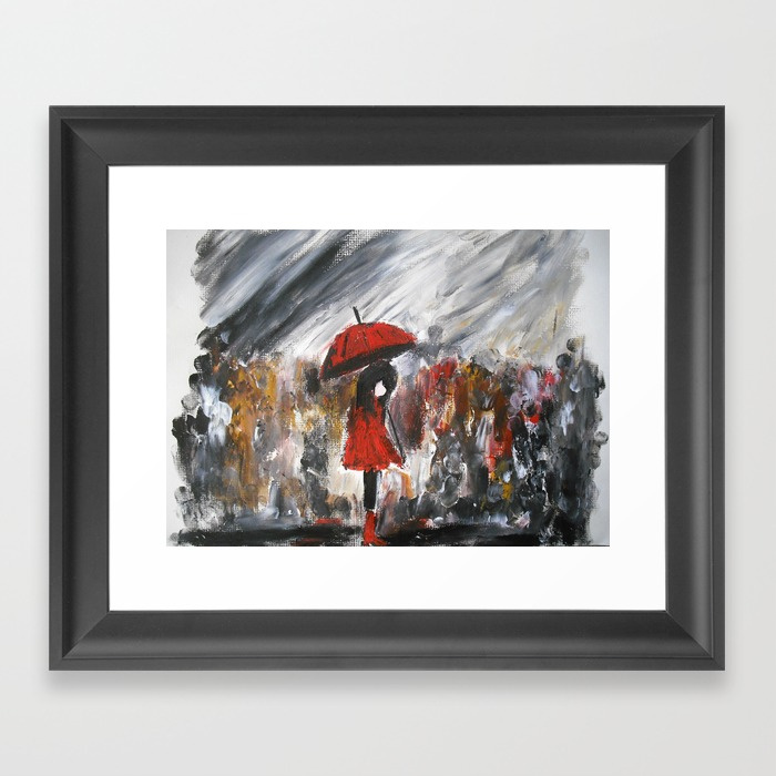 700x700 Girl In Red Raincoat Umbrella Rainy Day Fine Art Print Of Acrylic - Raincoat Painting