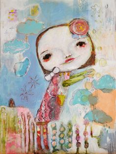 236x313 Lowbrow Big Eye Girl Surreal Original Painting,vintage Frame Goth - Raindrop Painting