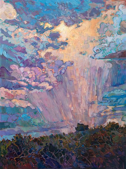 523x700 Dramatic Sky Painting With Clouds And Rainfall, In A Contemporary - Rainfall Painting