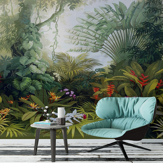 640x640 Custom Mural Wallpaper Hand Painted Tropical Rainforest Plant - Rainforest Painting