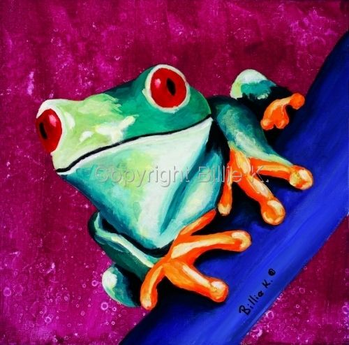 500x494 Rainforest Animal Art Projects Tree Frog On Red, Original Kids - Rainforest Painting For Kids