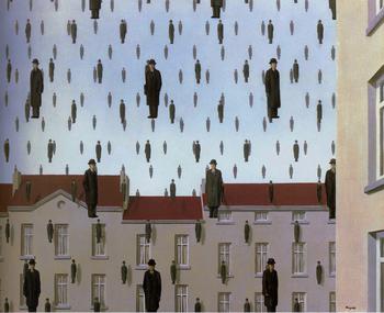 350x285 Golconda (Magritte) - Raining Men Painting