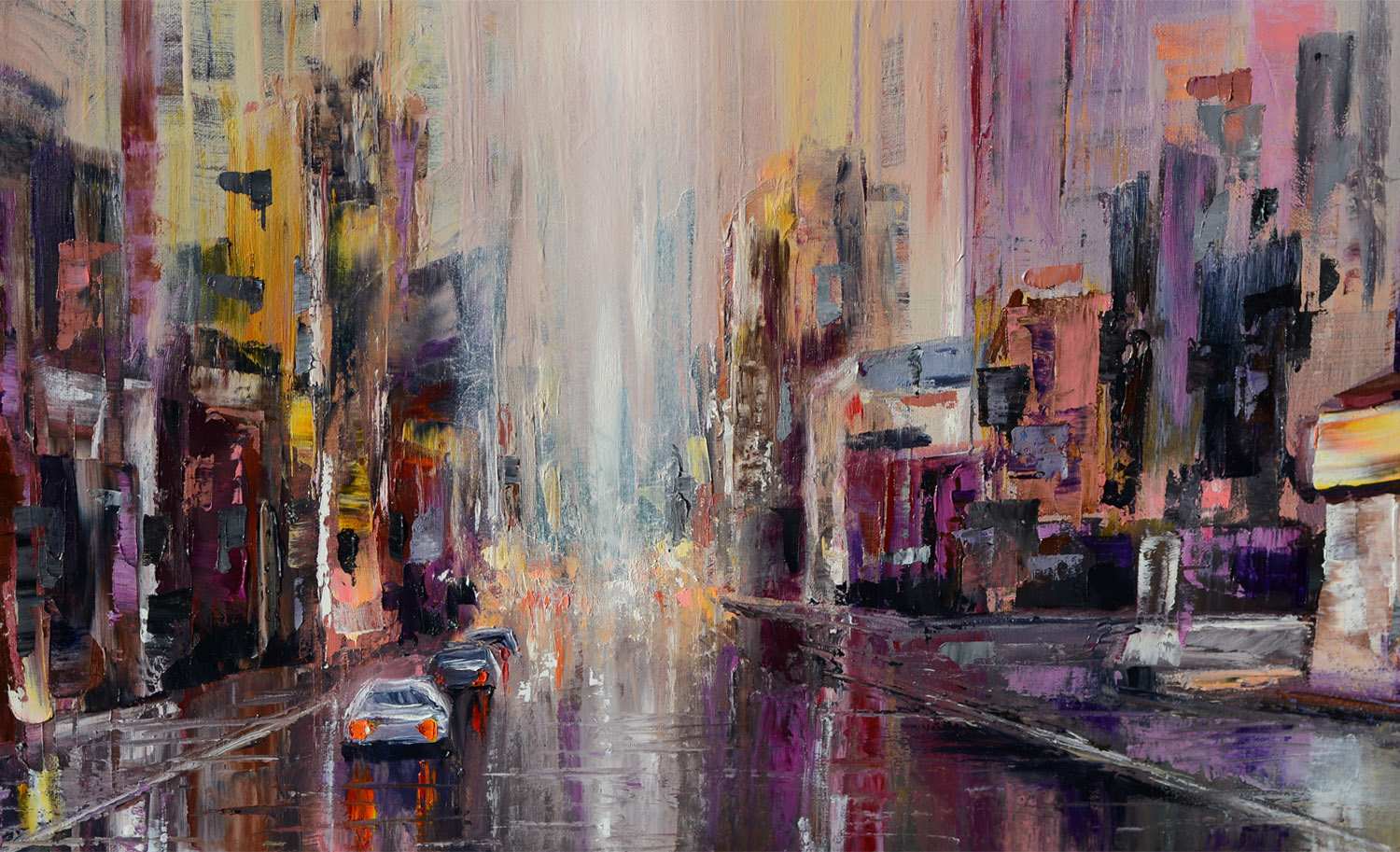 1500x913 Purple Rain Abstract Cityscape Sold Abstract Paintings - Rainy City Painting