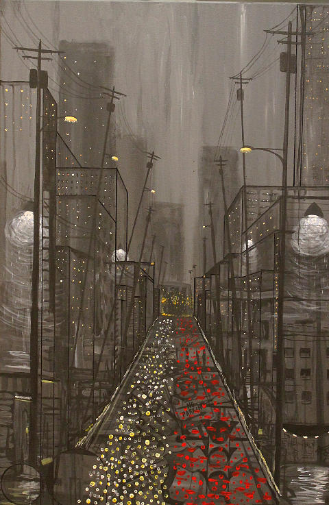 480x737 Rainy City Night Painting By Tyler William Ross - Rainy City Painting
