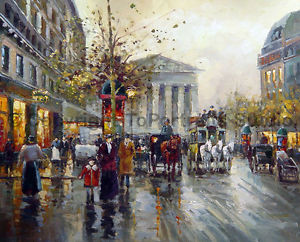 300x242 Rainy City Scene With Horse Carriage, Original Oil Painting - Rainy City Painting