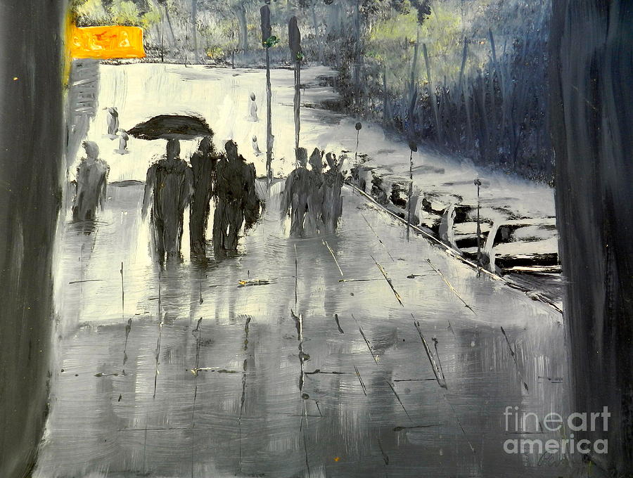 900x680 Rainy City Street Painting By Pamela Meredith - Rainy City Painting