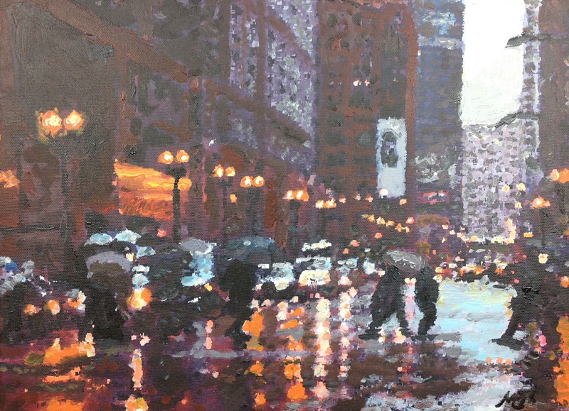 800x579 Rainy City Scene Artgalleryonline - Rainy City Painting