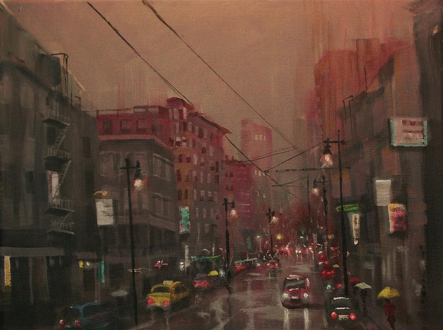 900x670 Rainy Day In The City Painting By Tom Shropshire - Rainy City Painting