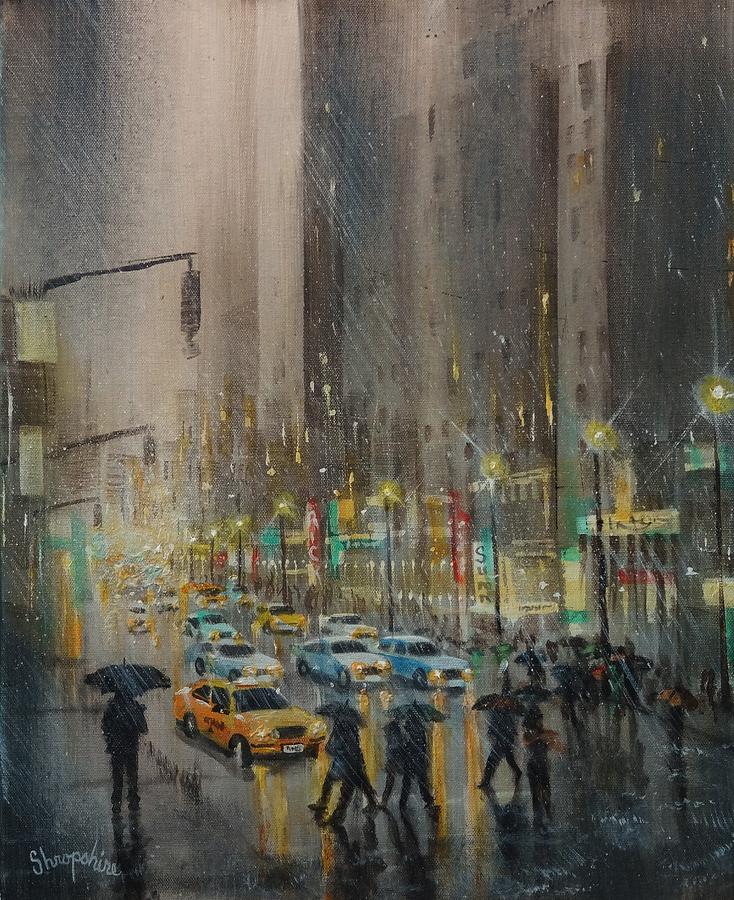 734x900 Rainy Days And Mondays Painting By Tom Shropshire - Rainy City Painting