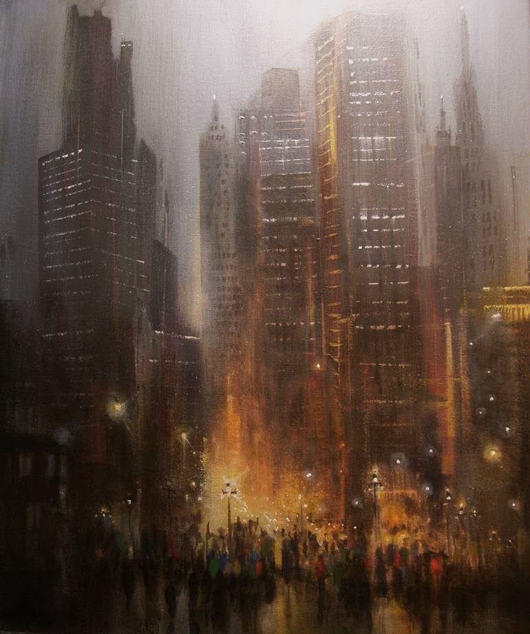 770x922 Saatchi Art City Rain Painting By Tom Shropshire - Rainy City Painting