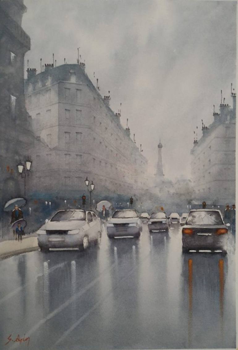 770x1133 Saatchi Art Rainy City Landscape Painting By Salih Aydin - Rainy City Painting