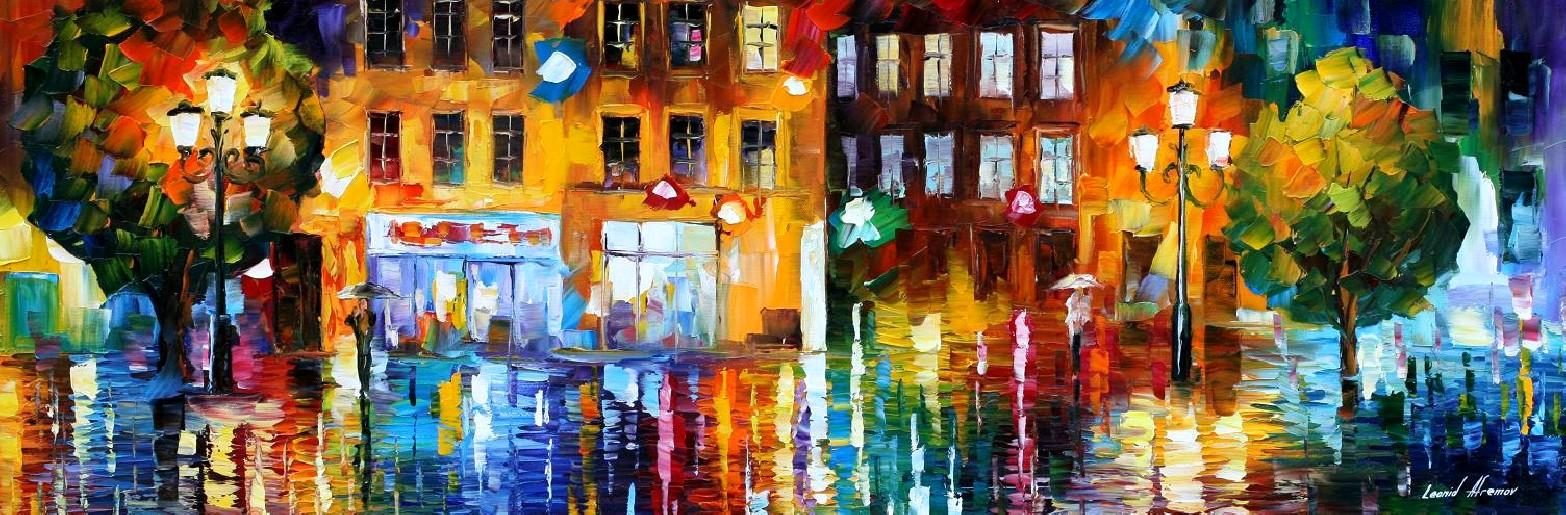1566x515 The City Of Rain Palette Knife Oil Painting On Canvas By Leonid - Rainy City Painting