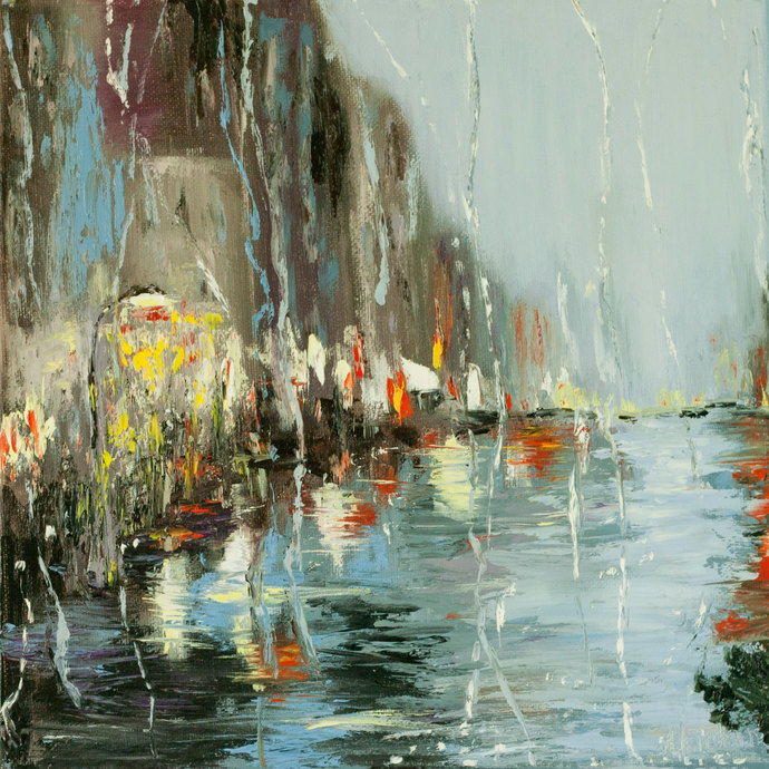690x690 Abstract Rain City Street Paitning In By Alinamadanpaintings On Zibbet - Rainy City Painting