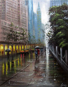 Rainy City Street Painting