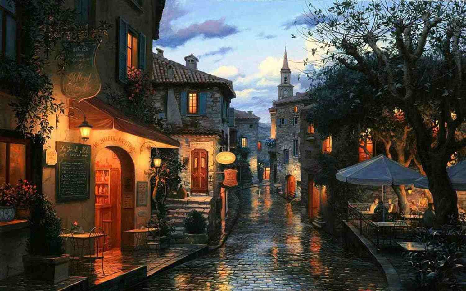 1501x938 City Street Painting Canvas Handmade Cmpcs Rain City Landscape Oil - Rainy City Street Painting
