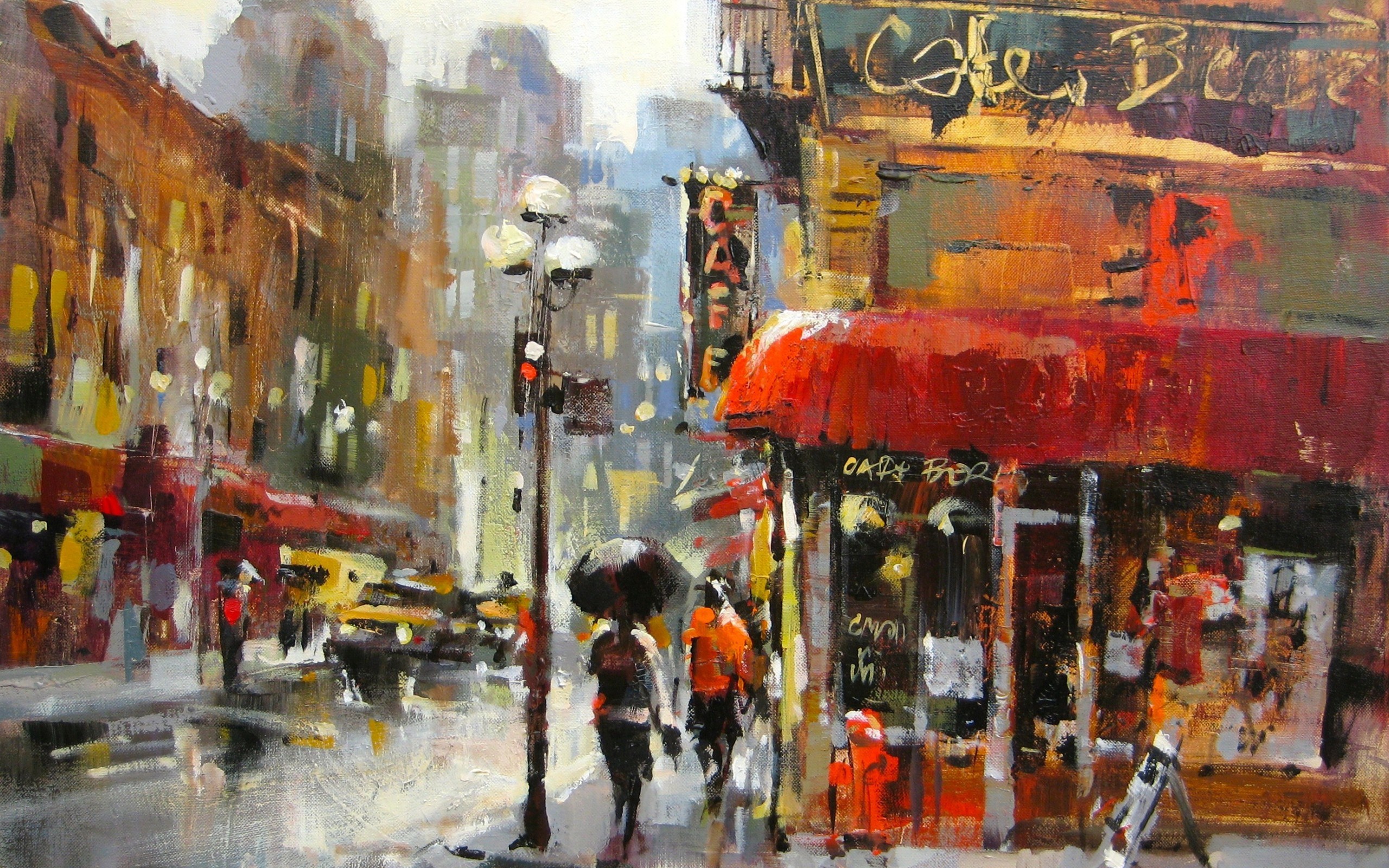 2560x1600 City Street Rain Painting - Rainy City Street Painting