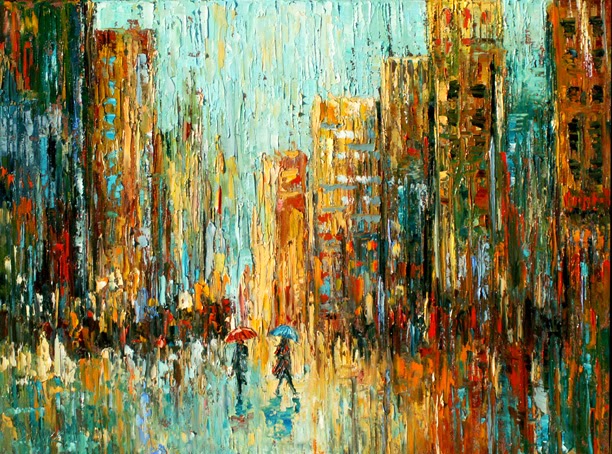 612x454 Daily Painters Abstract Gallery Cityscape Art, Rainy City - Rainy City Street Painting