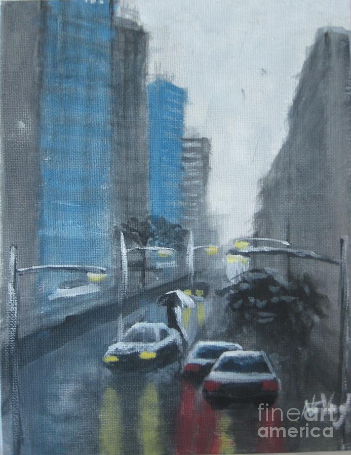 693x900 Rainy City Street Painting By Nitin Vaghela - Rainy City Street Painting