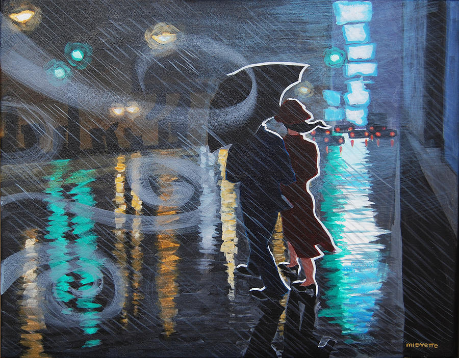 900x703 Rainy City Street Painting By Tommy Midyette - Rainy City Street Painting