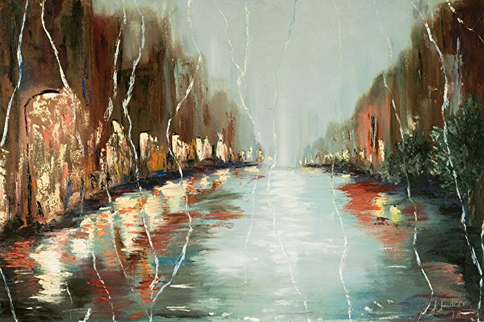 700x466 2030 Original Oil Painting Of Rainy City Street - Rainy City Street Painting