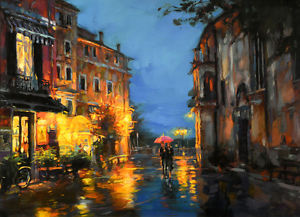 300x217 Canvas Print Oil Painting Picture Rainy City Street Scene - Rainy City Street Painting