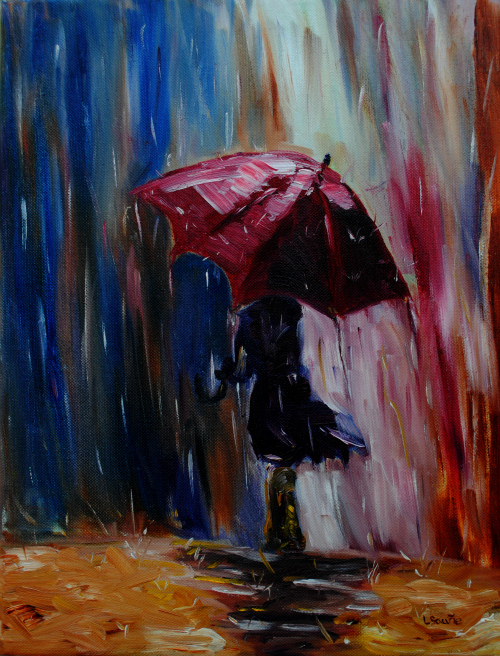 500x656 Rainy Day 12x16 Original Impressionism Oil Painting - Rainy Day Impressionist Painting